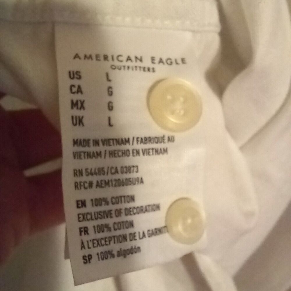 American Eagle Embroidered Logo Button Down Shirt-Large-Oxford-White-Navy - Picture 9 of 10